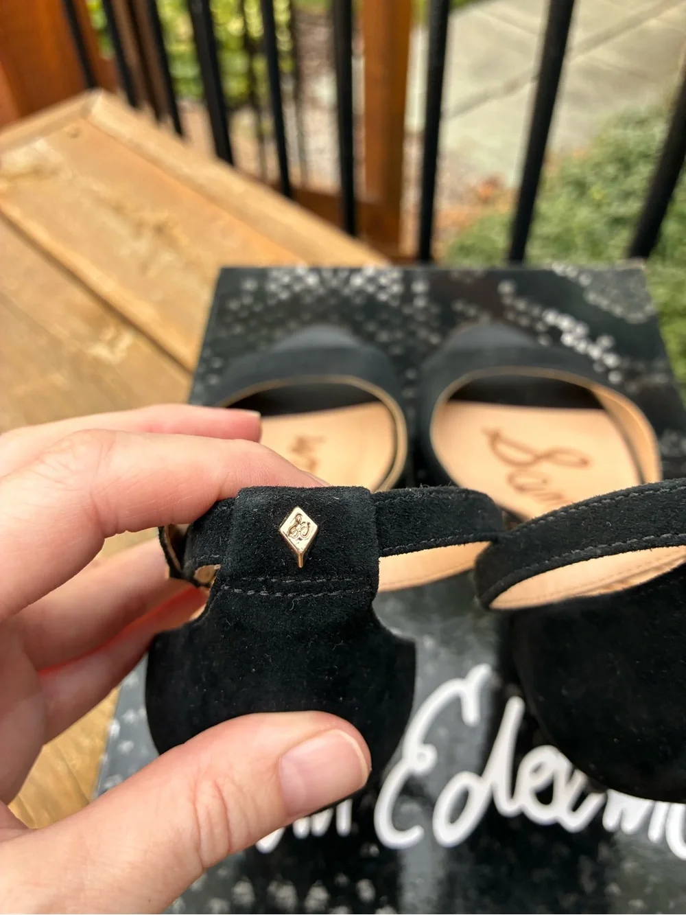 Sam Edelman Black Suede Porchia Open-Toe Ankle-Strap Heels size 7.5